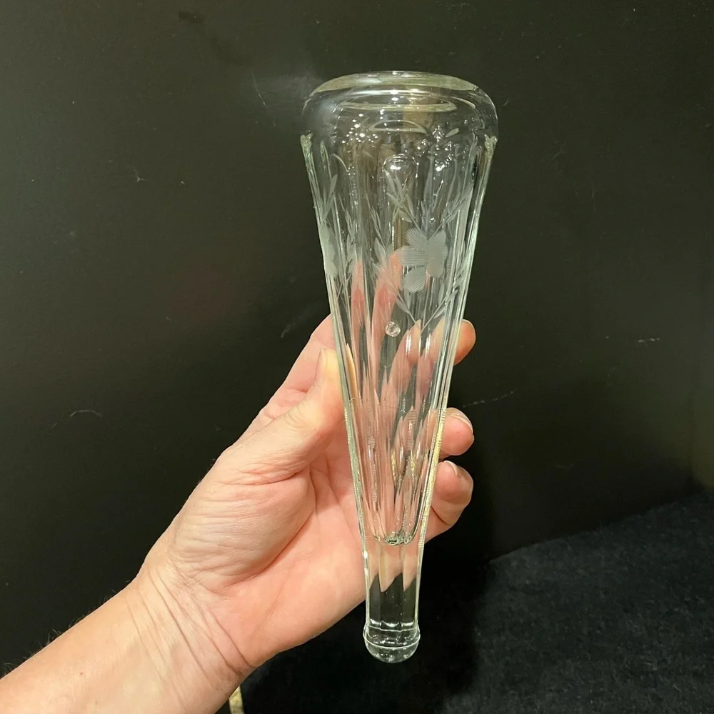 Vintage Automobile Limousine Etched Glass Bud Vase